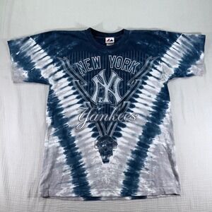 Vintage Yankees T-Shirt Majestic Single‎ Stitch New York AOP Mens Size Medium